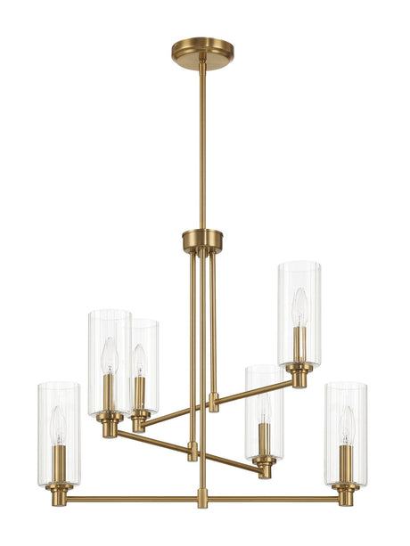 Timeless - 6 Lights Chandelier With Clear Ribbed Satin - Antique Brass / Clear / Gold by Ashcroft Furniture | Bel Furniture