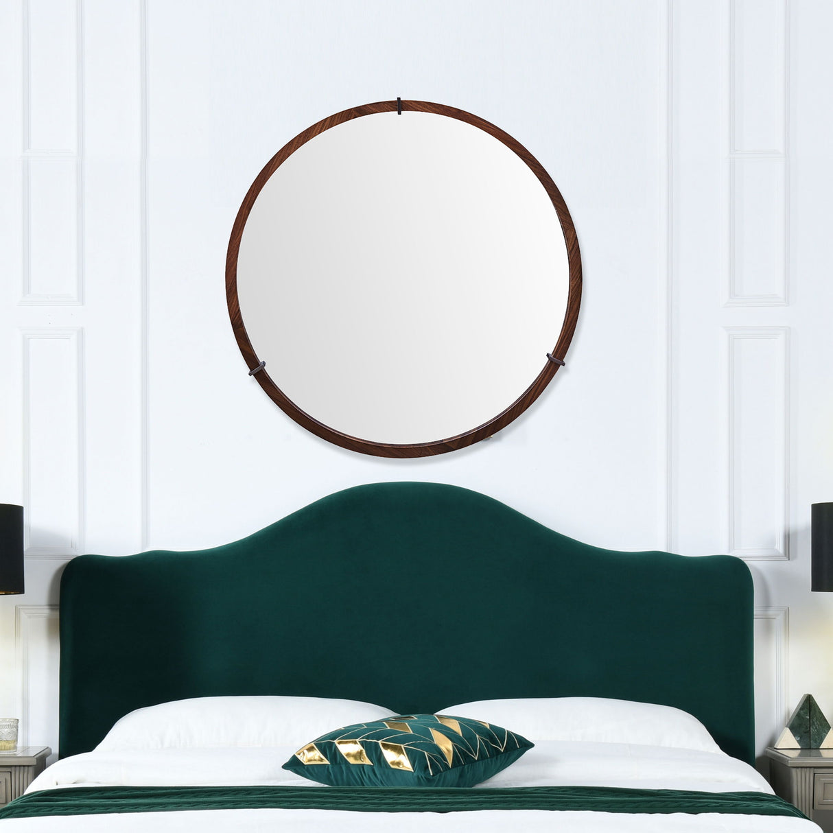 Hausen - Mid-Century Modern Round Accent Wall Mirror - Brown Walnut by Jennifer Taylor Home | Bel Furniture