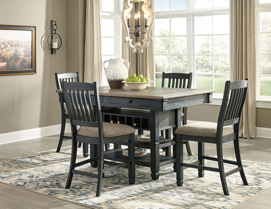 Tyler Creek - Counter Height Table Set Dark Gray 5 Pc. - Rectangular Dining Room Counter Table, 4 Upholstered Barstools by Signature Design by Ashley® | Bel Furniture