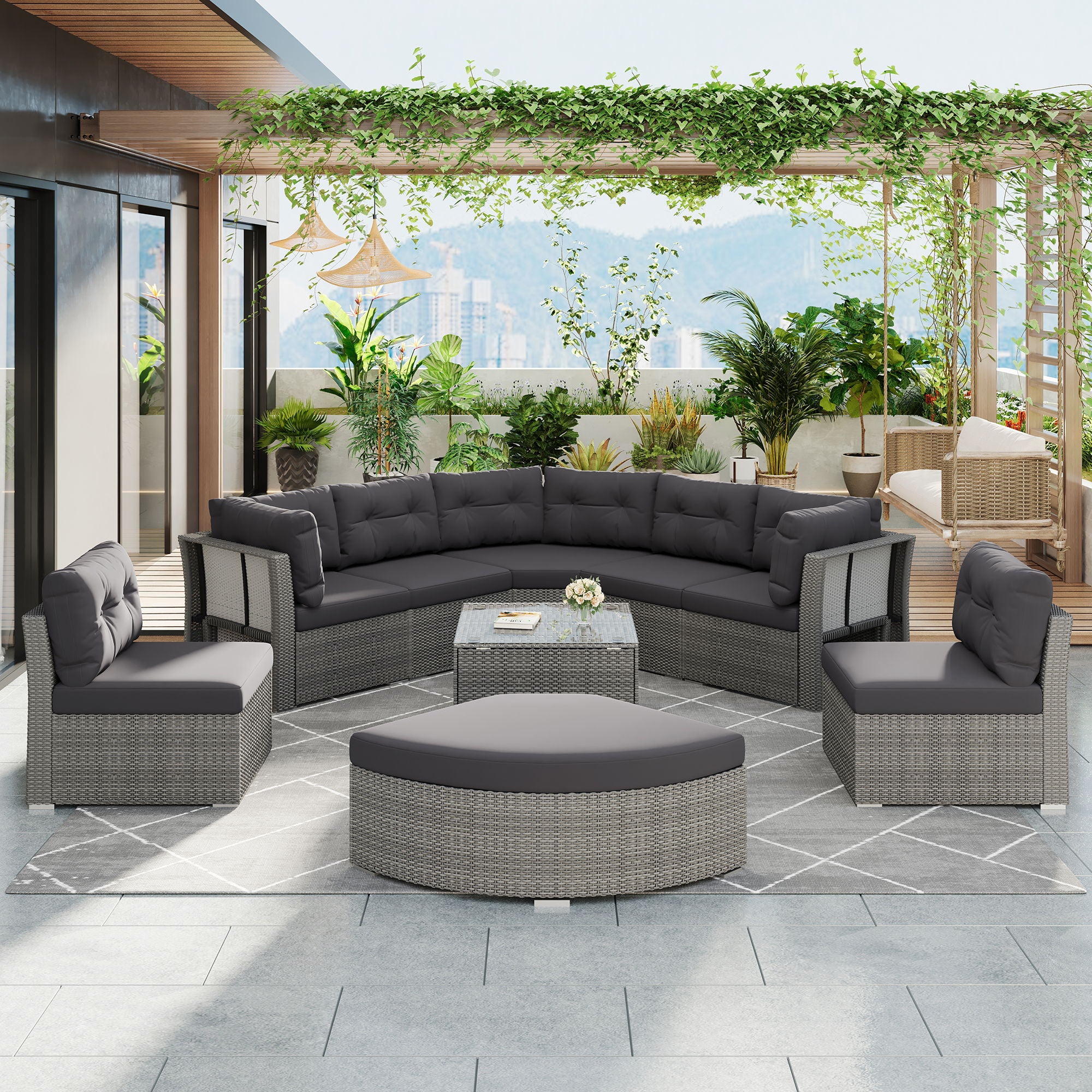 Patio Furniture Set Outdoor Furniture Daybed Rattan Sectional Furniture Set Patio Seating Group With Cushions And Center Table For Patio, Lawn, Backyard, Pool - Gray