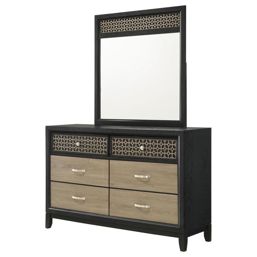 Valencia - 6-Drawer Dresser With Mirror - Light Brown And Black