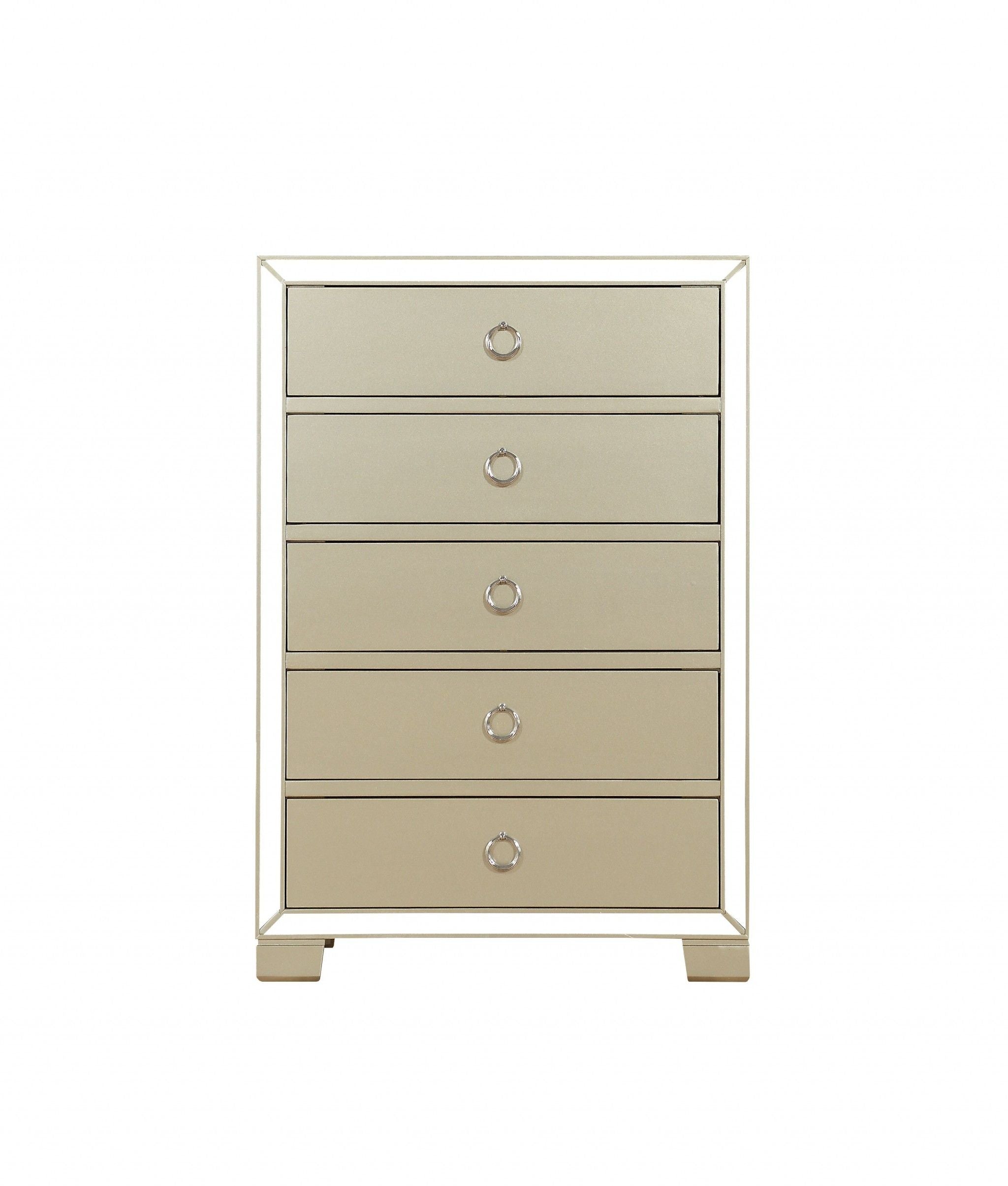 Wood Mirror Veneer Chest - Champagne