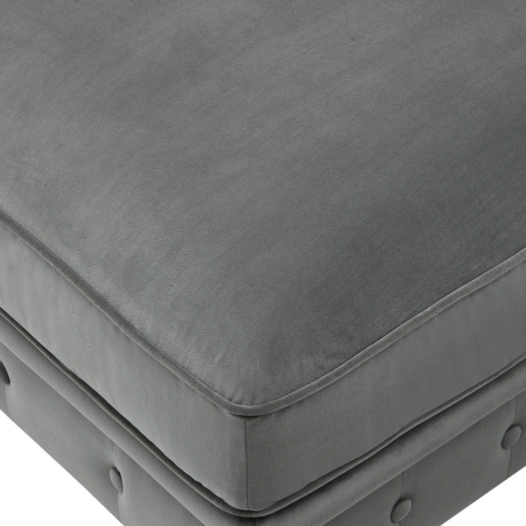 Velvet And Natural Rolling Tufted Cocktail Ottoman - Gray