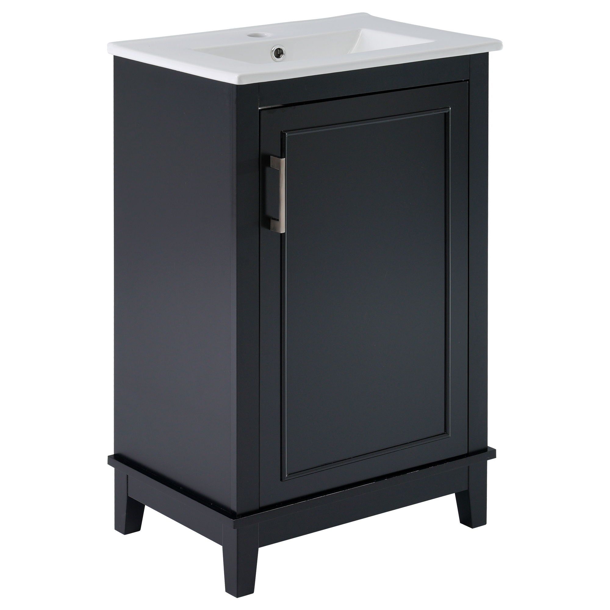 Modern Small Bathroom Vanity Cabinet With Ceramic Basin, Ample Storage, 1 Soft Close Door