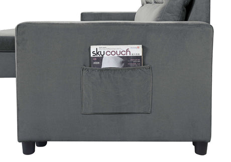 Ivy - Velvet Reversible Sleeper Sectional Sofa With Storage Chaise And Side Pocket by Lilola Home | Bel Furniture