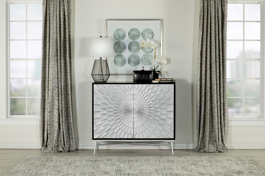 Josie - 2 Door Wood Sunburst Accent Cabinet - Black And Silver