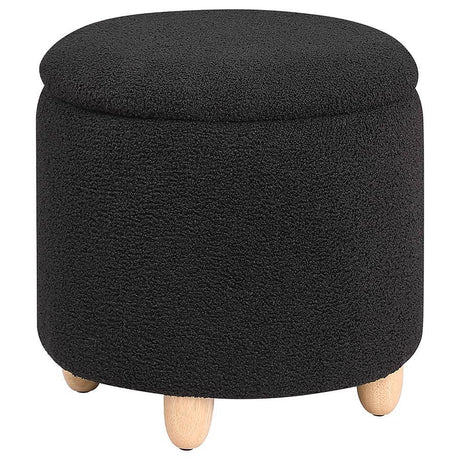 Valia - Faux Sheepskin Upholstered Round Storage Ottoman Black by Coaster Fine Furniture | Bel Furniture