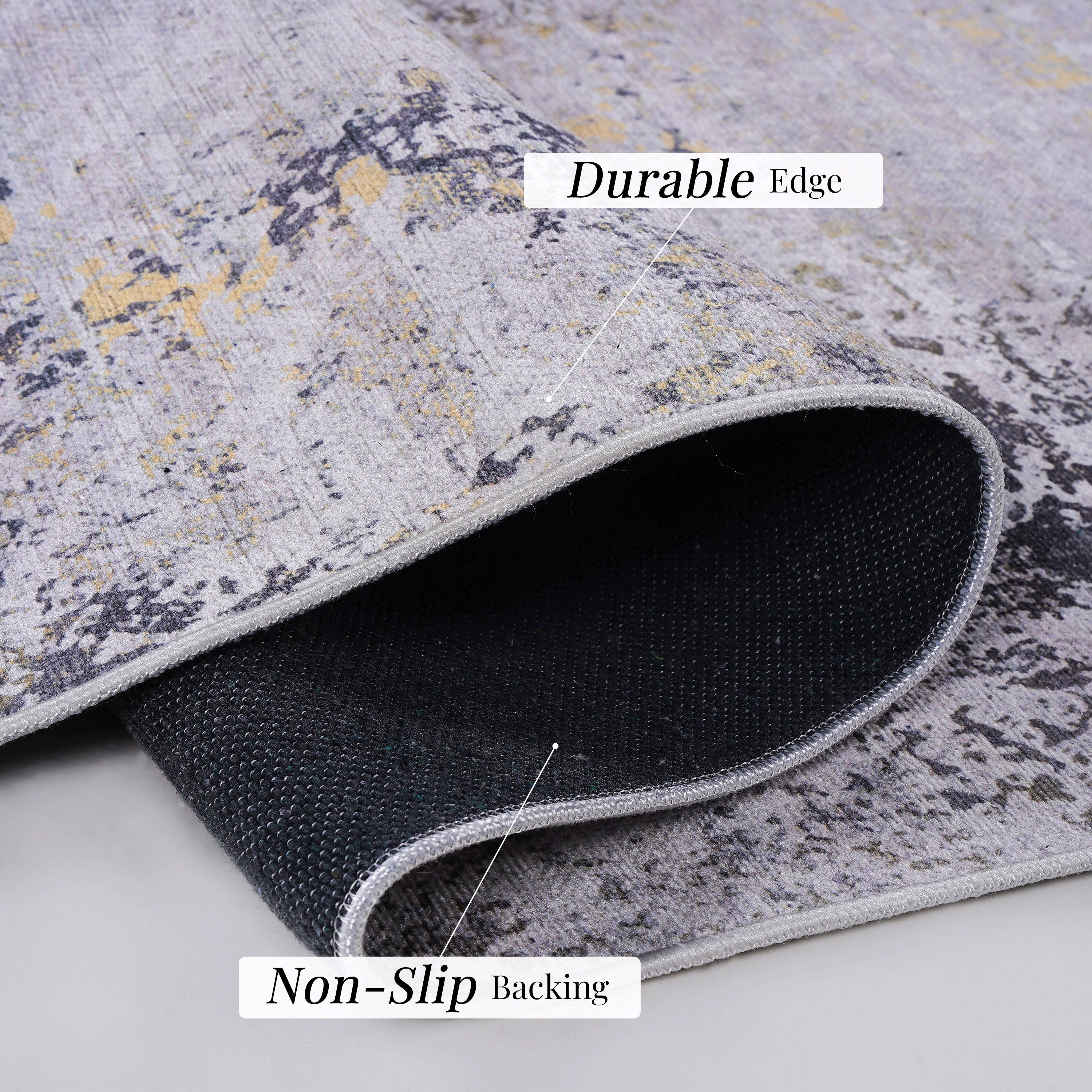 2'6'' X 10' Area Rugs, Washable, Low-Pile, Non-Slip, Non-Shedding, Foldable, Kid & Pet Friendly - Gray / Gold