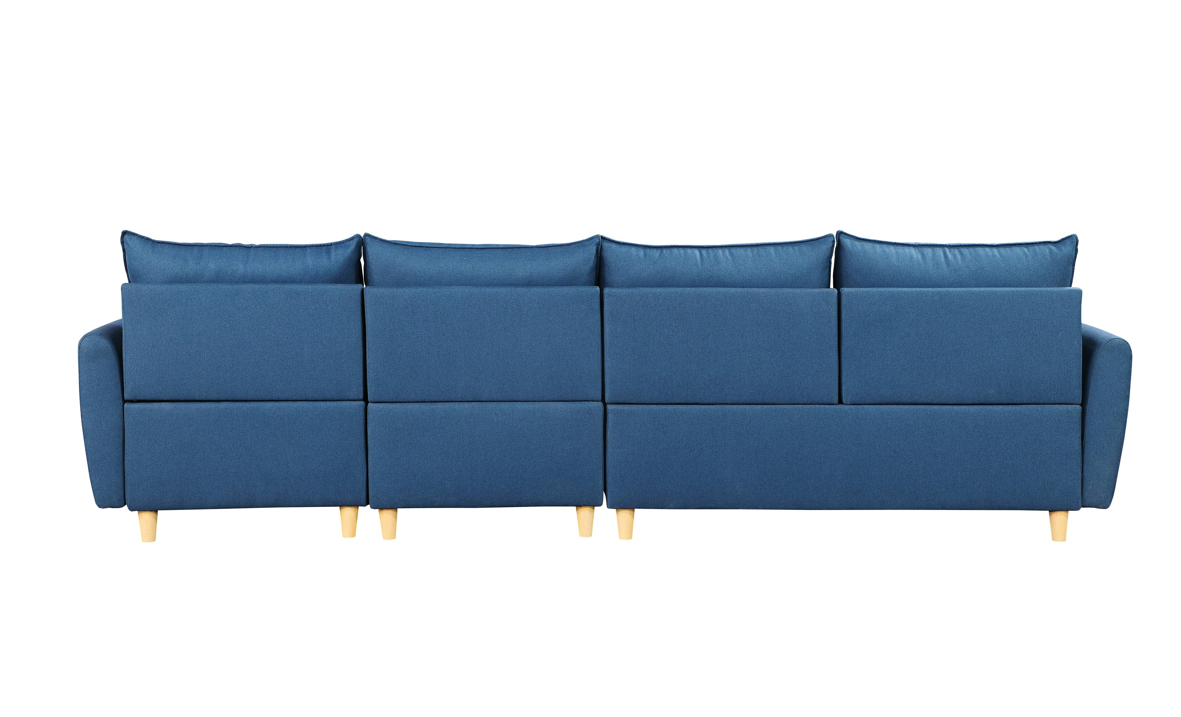 Modular L Shaped Three Piece Sofa And Chaise - Blue