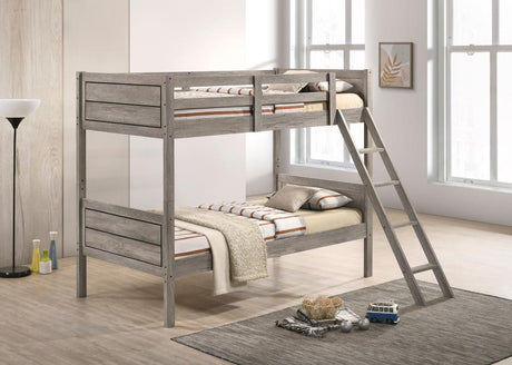 Ryder - Wood Bunk Bed With Mattress Gray Twin over Twin by Coaster Fine Furniture | Bel Furniture
