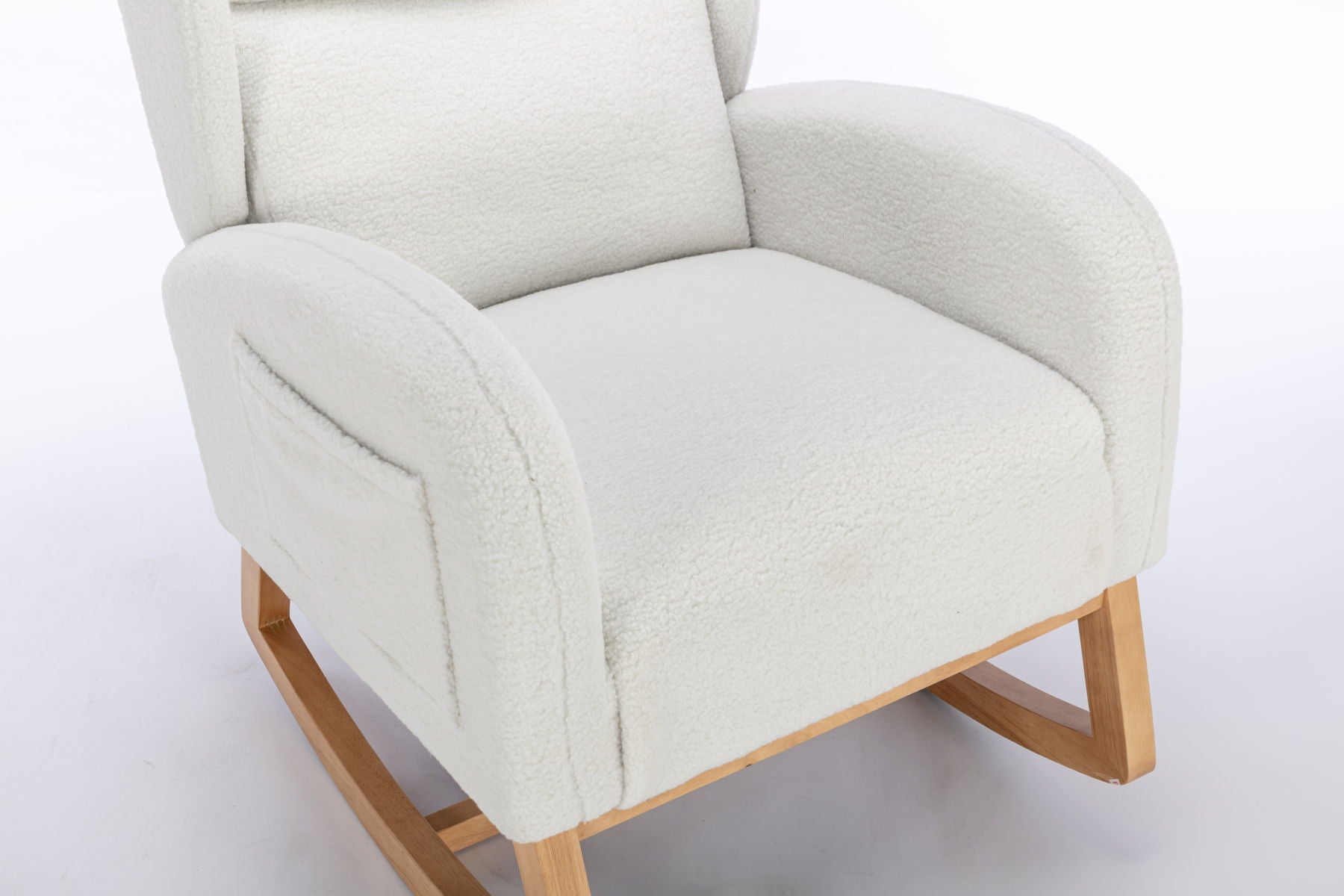 Teddy Fabric Rocking Chair With Packet Wood Legs - Ivory