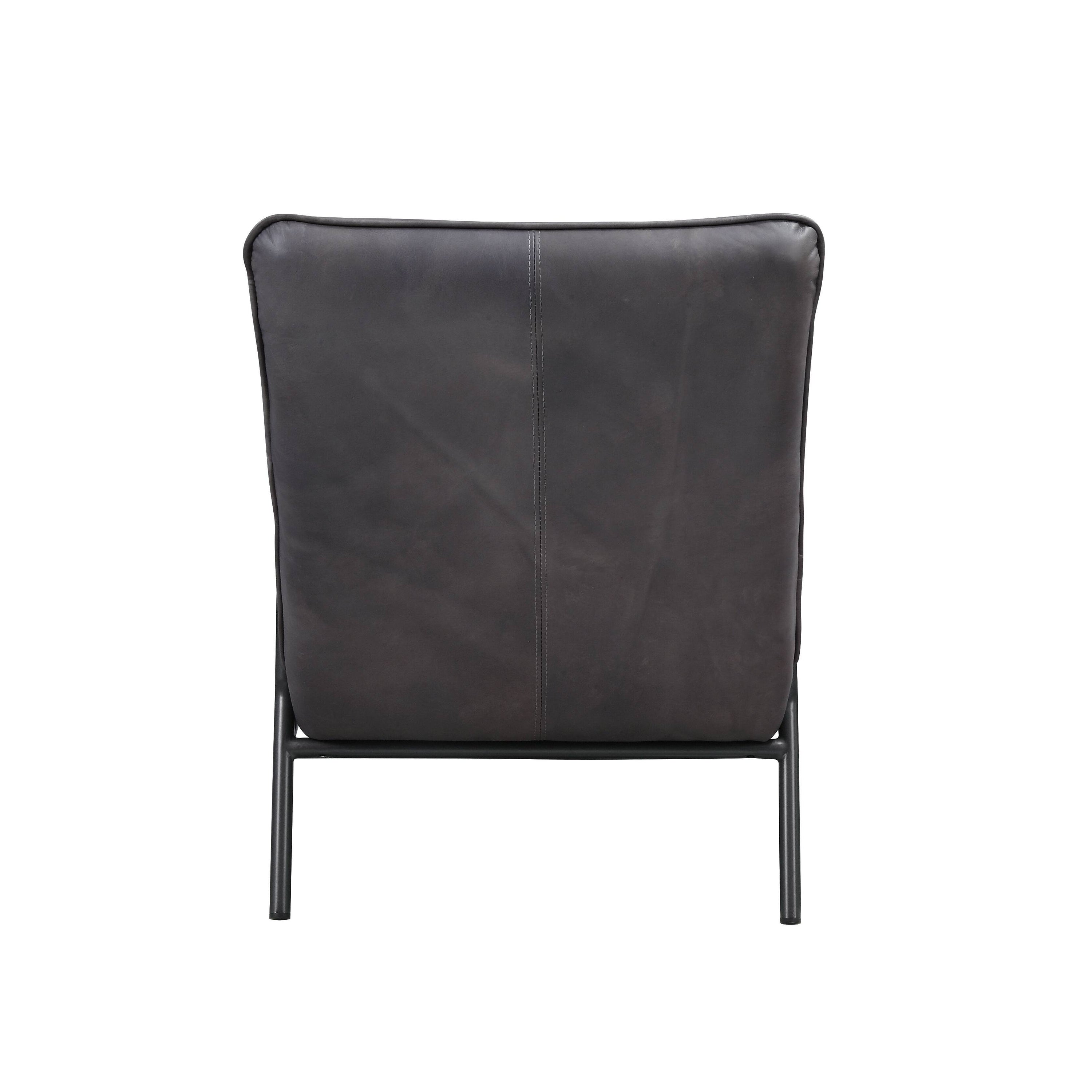 Nignu - Top Grain Leather Matt Iron Accent Chair - Gray