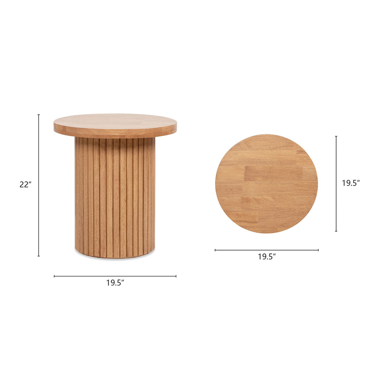 Kenzie - Fluted Pillar Round Accent Side Table - Light Natural Brown by Jennifer Taylor Home | Bel Furniture