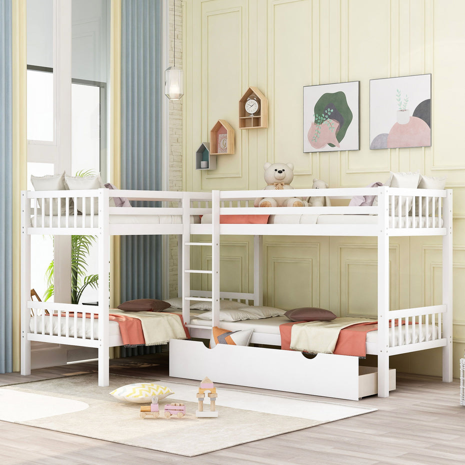 Twin L Shaped Bunk Bed With Drawers