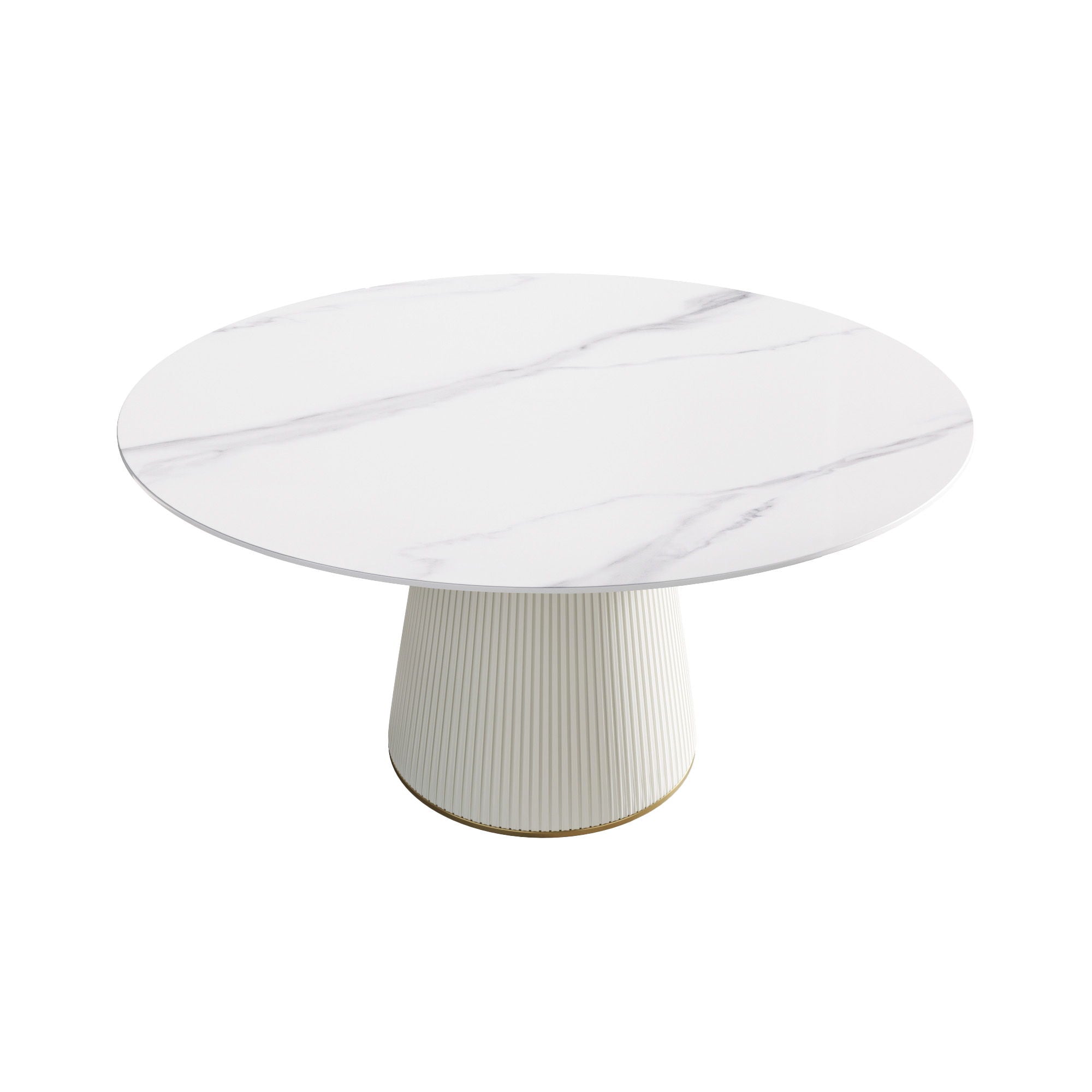 Modern Artificial Stone Round Plywood PU Base Dining Table, Can Accommodate 8 People, (Not Including Chairs) - White / Beige