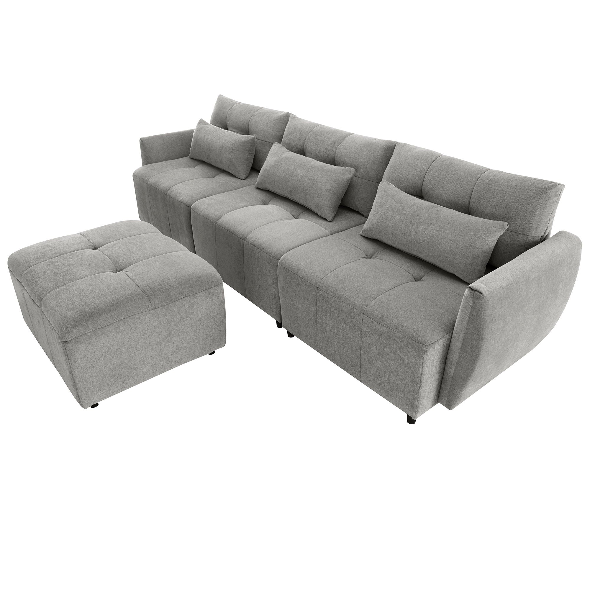 Convertible Sectional Sofa Couch 3 Seat L-Shaped Sofa With Movable Ottoman And USB For Apartment, Living Room, Bedroom