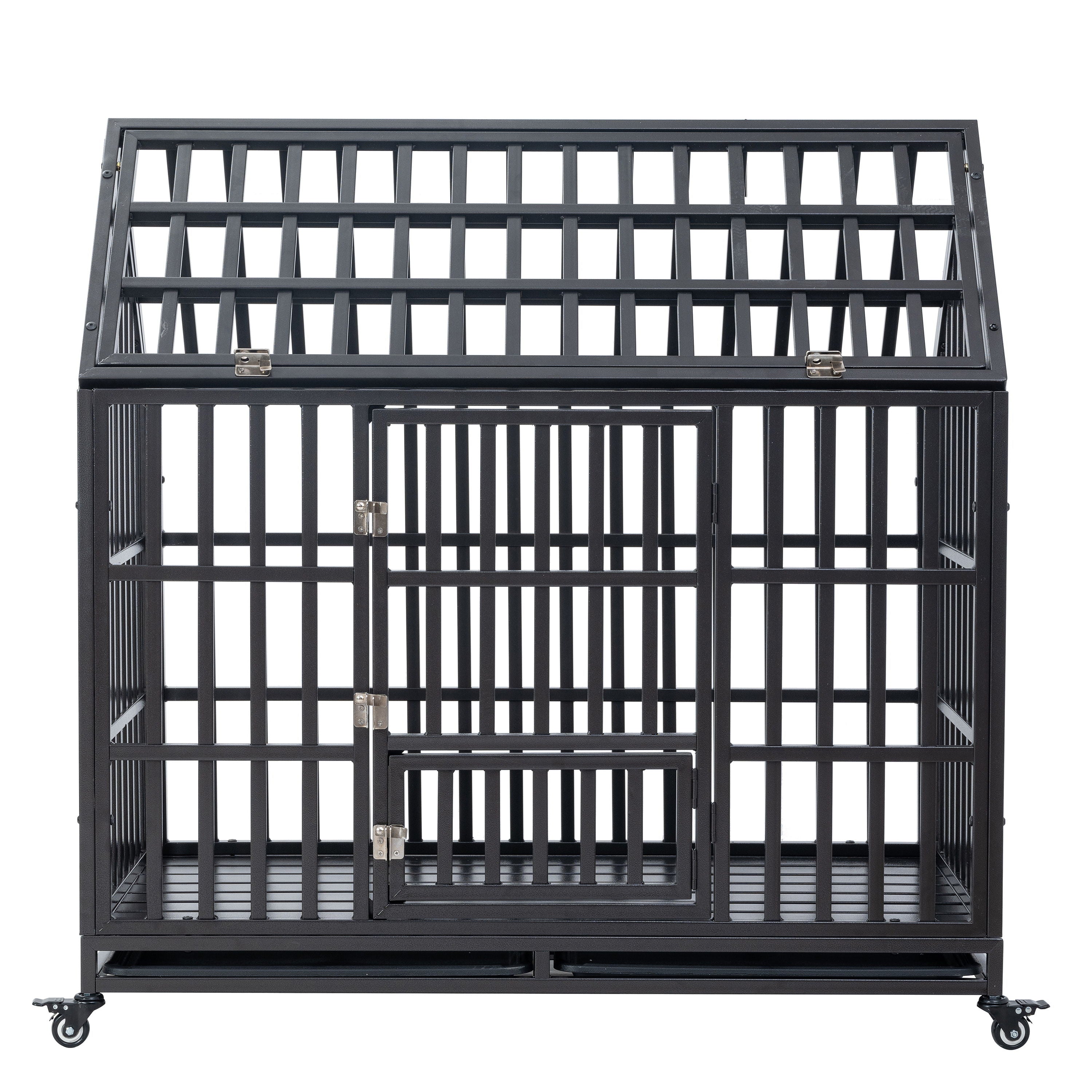 Heavy Duty Dog Cage Pet Crate With Roof & Window On Roof - Black