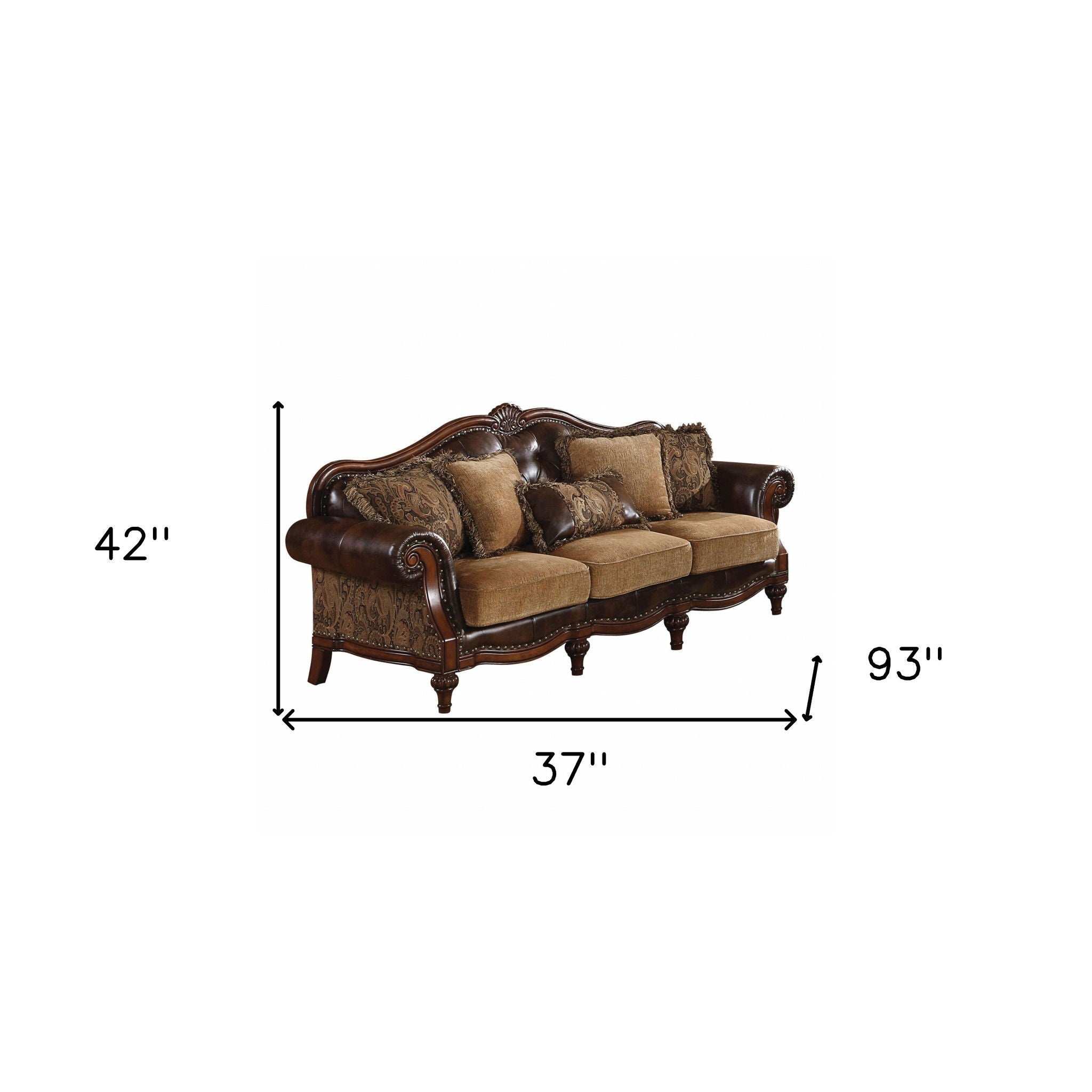 Faux Leather Sofa With Wood Brown Legs - Brown