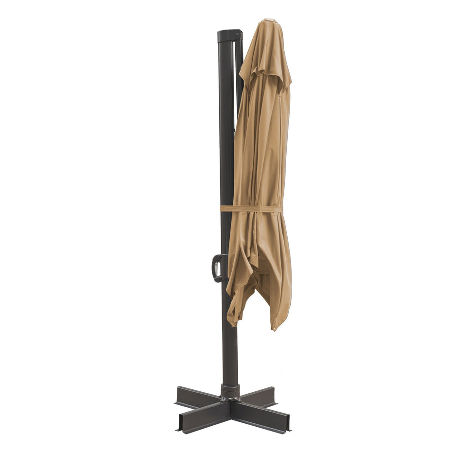 Square Tilt Cantilever, Patio Umbrella With Stand - Tan