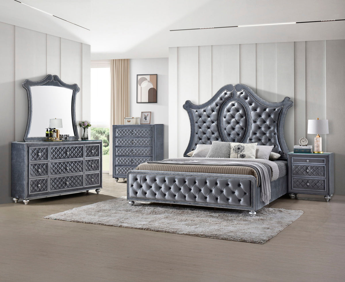 Cameo - Bedroom Set Dark Gray 5 Pc. Bed, Dresser, Mirror, Chest, Nightstand by Crown Mark | Bel Furniture