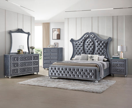 Cameo - Bedroom Set Dark Gray 5 Pc. Bed, Dresser, Mirror, Chest, Nightstand by Crown Mark | Bel Furniture