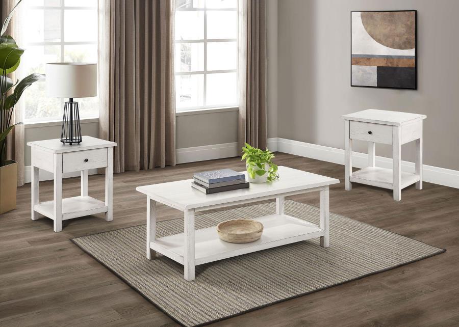 Payne - Coffee And 1-Drawer End Table Set White 3 Pc. Coffee Table, 2 End Tables by Coaster Fine Furniture | Bel Furniture