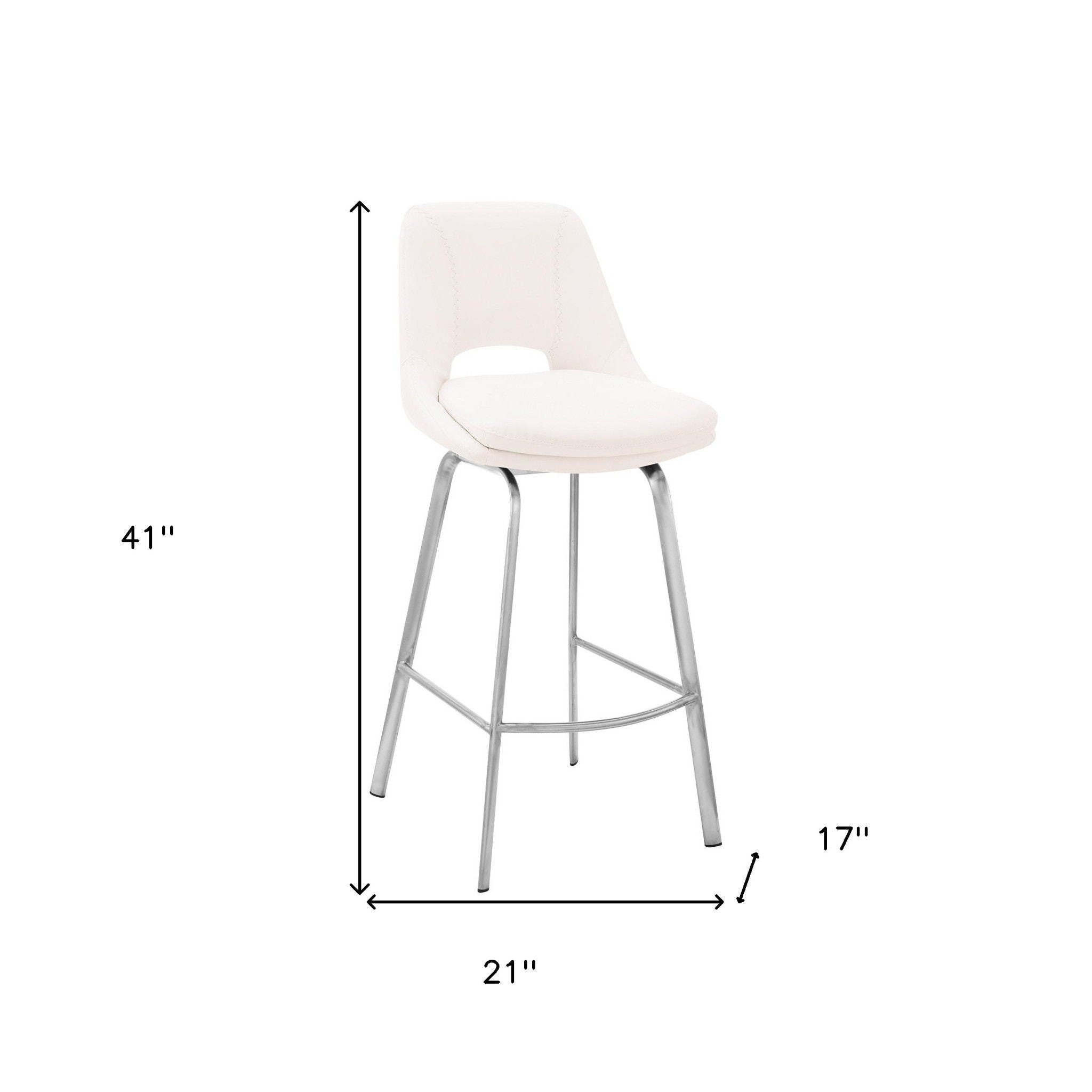 41" Swivel, Low Back Bar Height Bar Chair - White / Silver