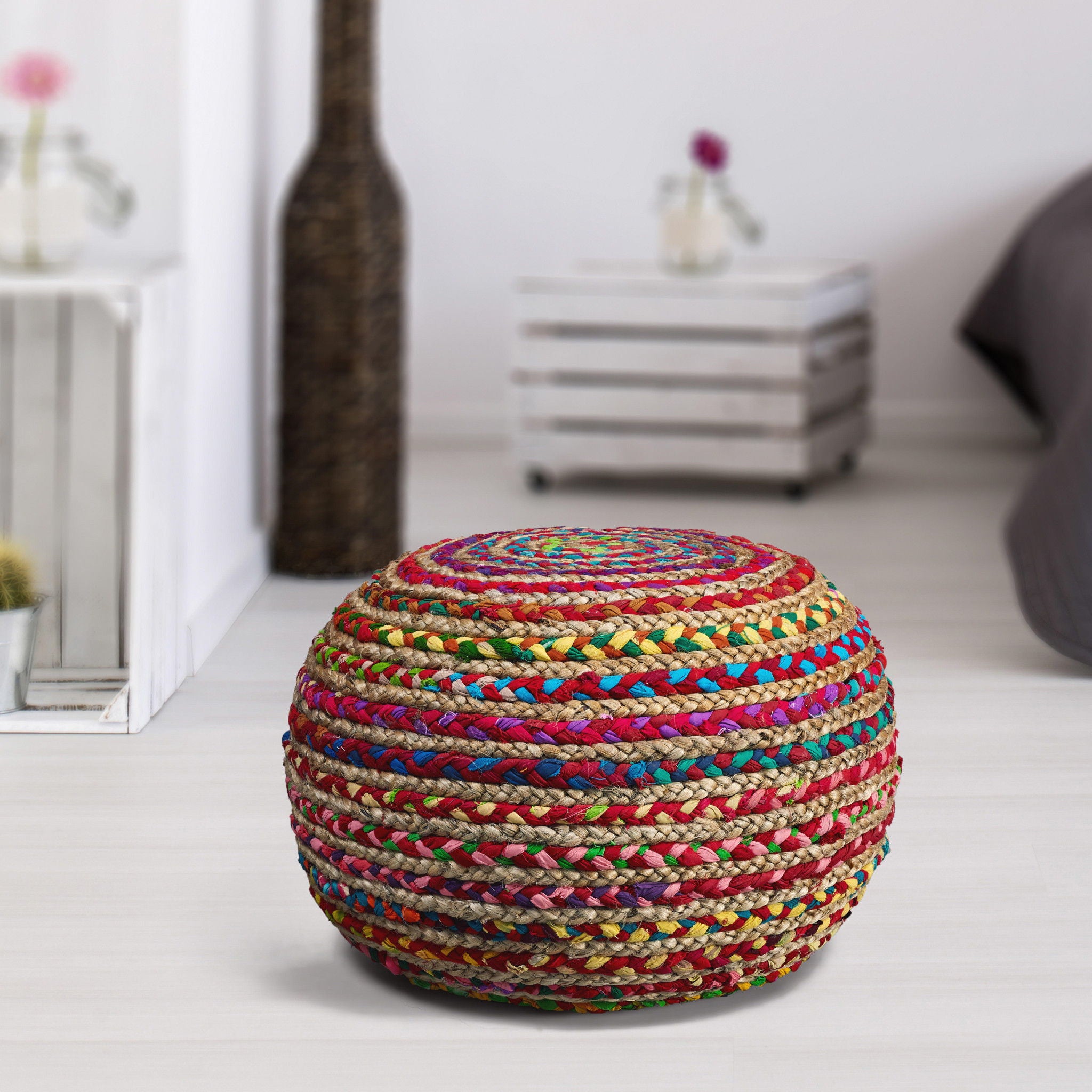 Jute Ottoman - Multicolored