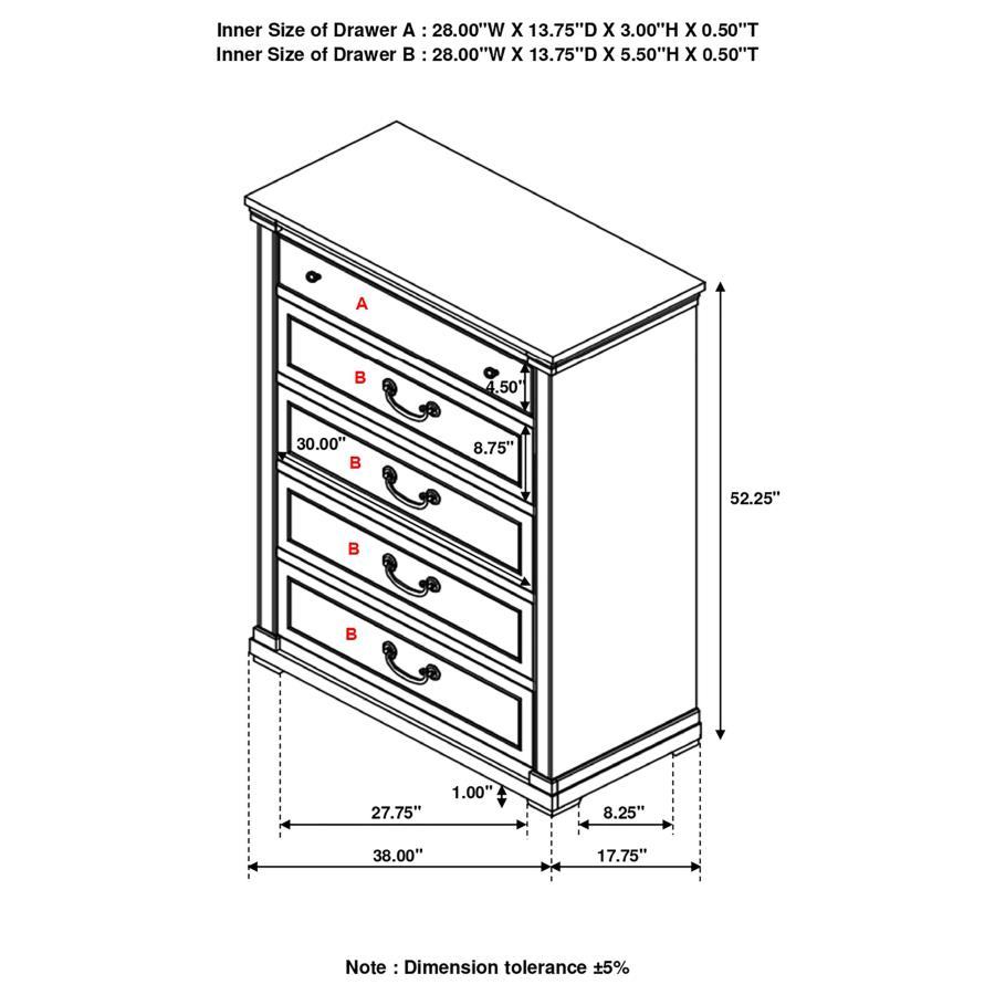 Hillcrest - 5-Drawer Bedroom Chest - Distressed White