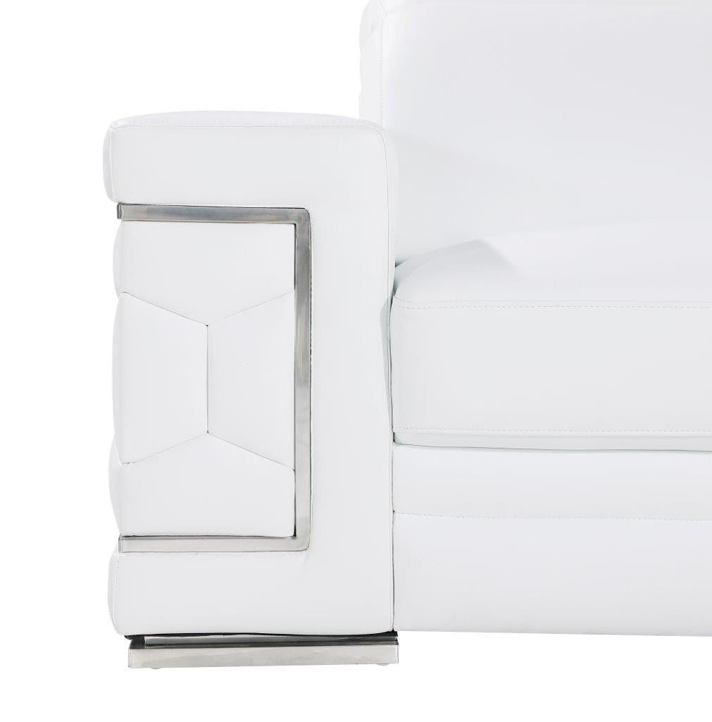 Genuine Leather Love Seat - White / Silver