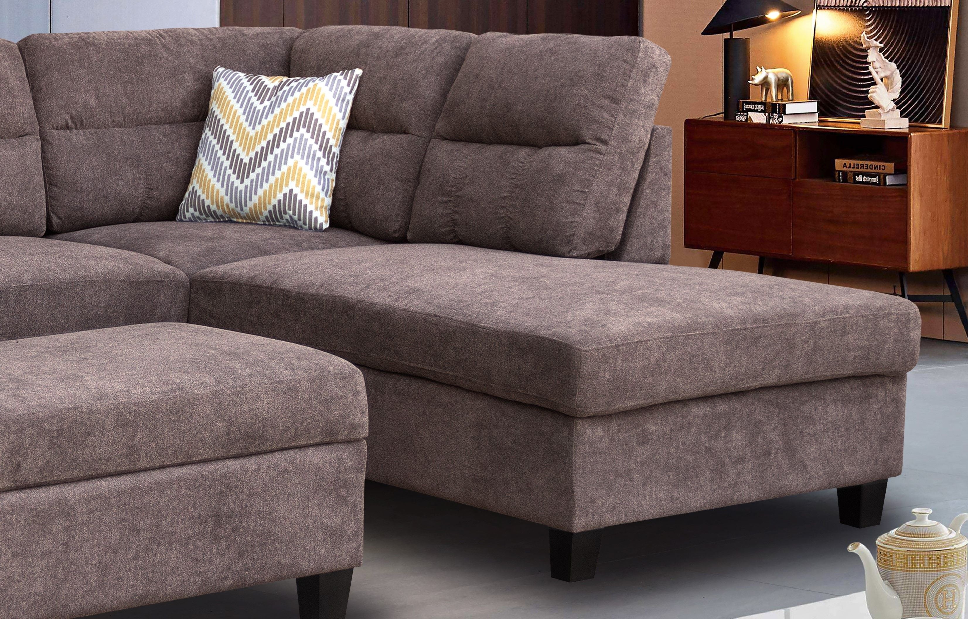 Diego - Fabric Sectional Sofa With Right Facing Chaise, Storage Ottoman, And 2 Accent Pillows