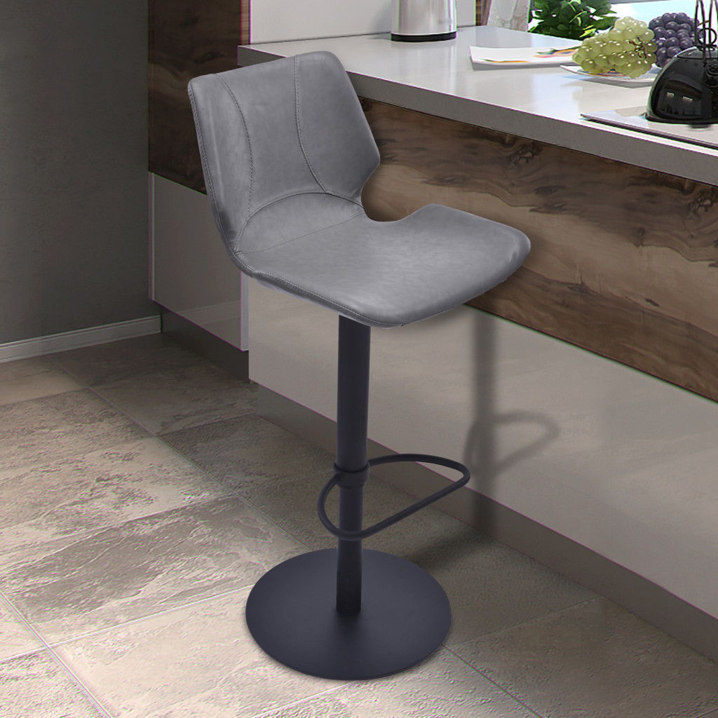 43" Faux Leather Swivel Low Back Adjustable Height Bar Chair - Gray / Black