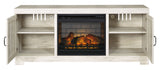 Bellaby - Whitewash - 63" TV Stand With Faux Firebrick Fireplace Insert by Signature Design by Ashley® | Bel Furniture