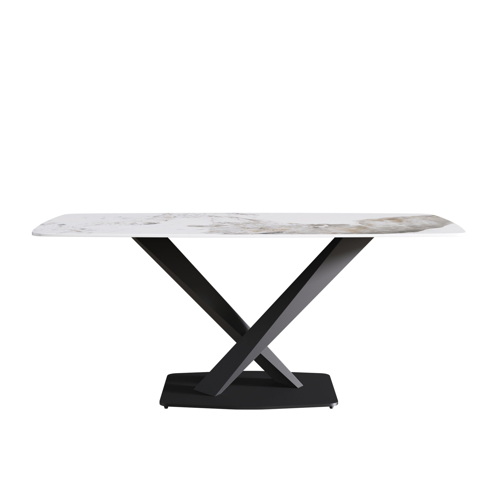 Modern Artificial Stone Pandora White Curved Metal Leg Dining Table, Can Accommodate 6-8 People - Antique White