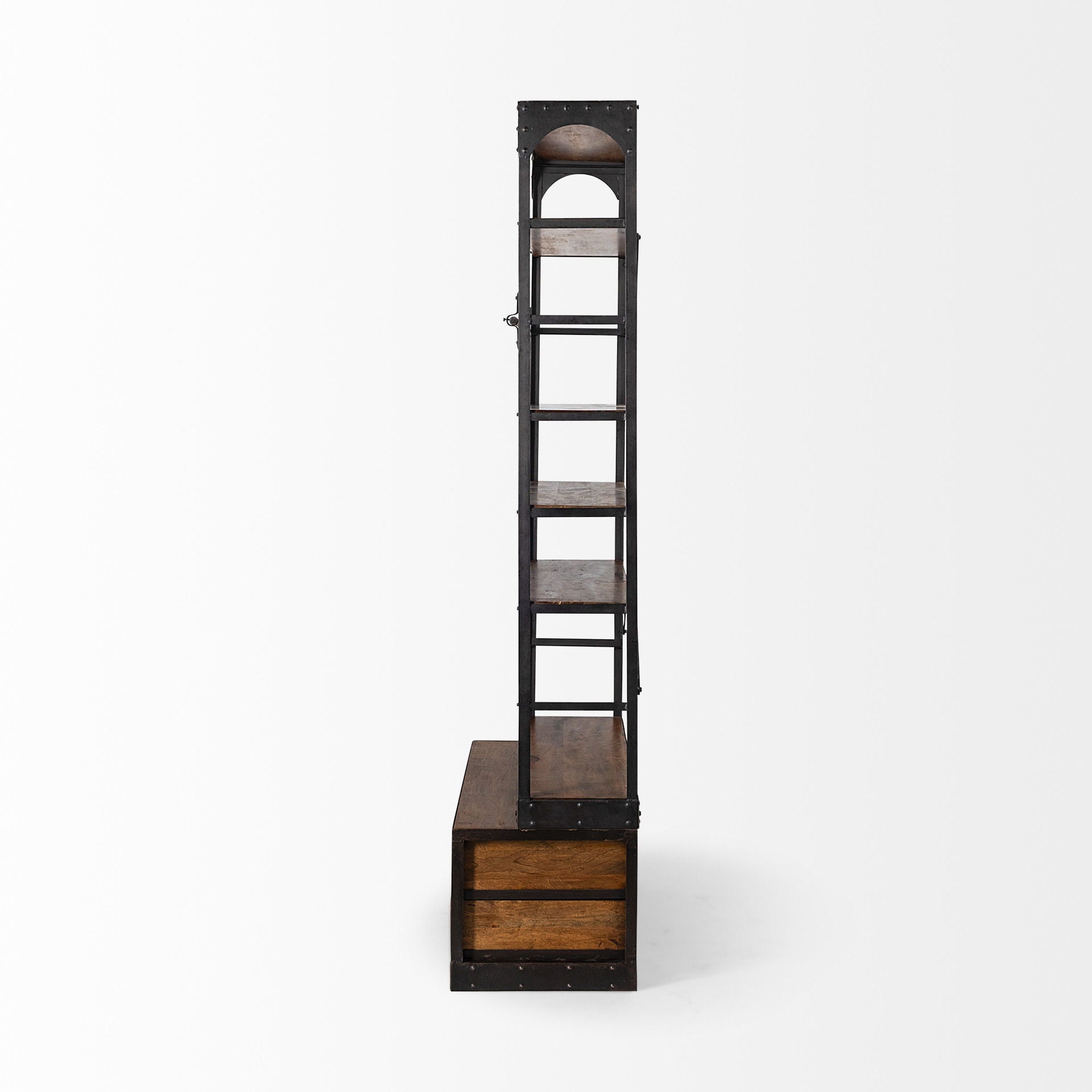 Wood Shelving Unit With Copper Ladder And 4 Shelves - Medium Brown