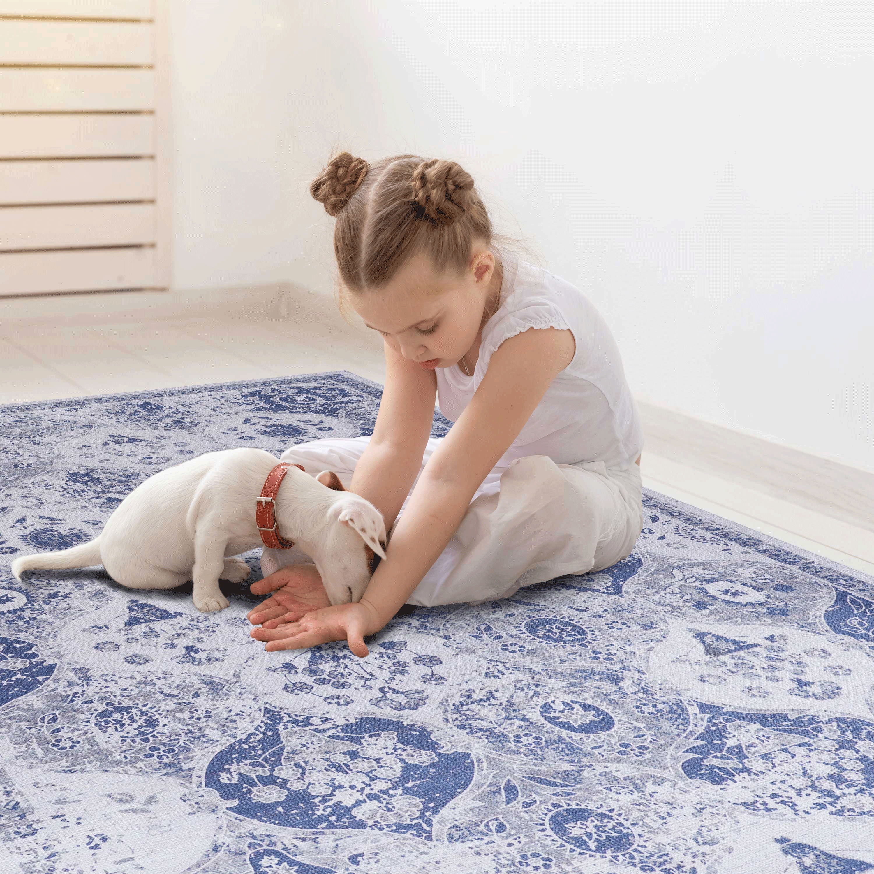 Area Rugs, Washable Rug, Low-Pile, Non-Slip, Non-Shedding, Foldable, Kid & Pet Friendly Area Rugs - Blue