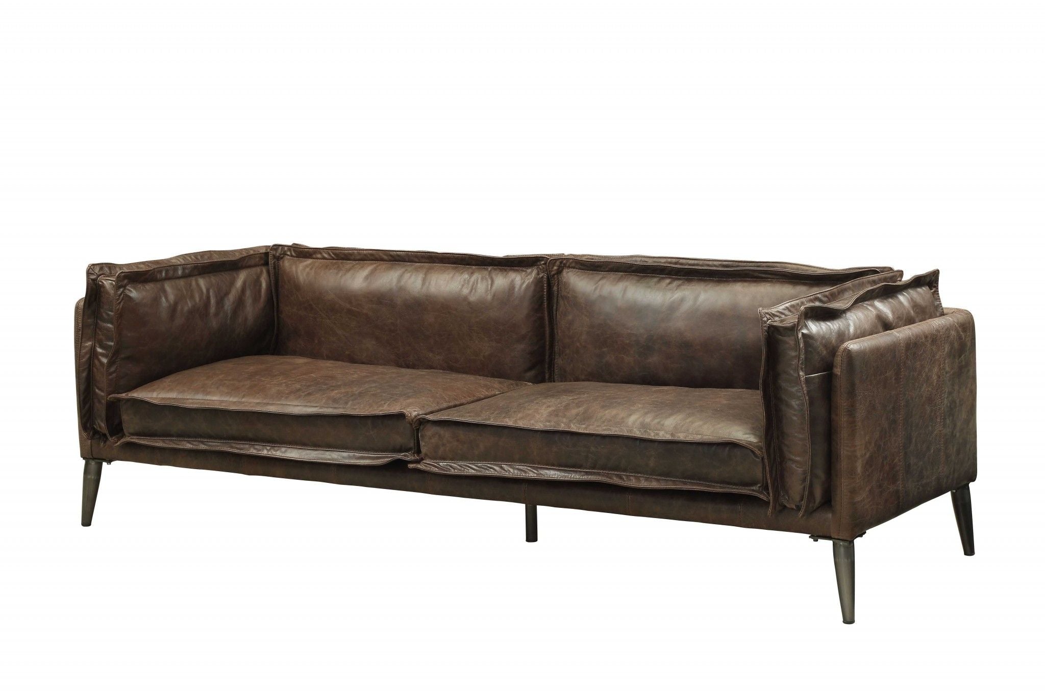 Top Grain Leather Sofa With Dark Brown Legs - Chocolate