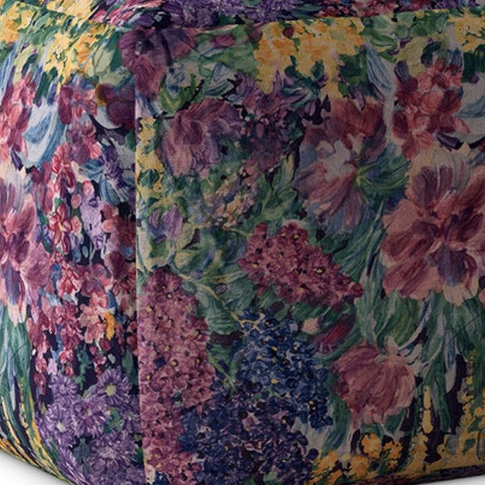 Cotton Floral Pouf Ottoman - Green