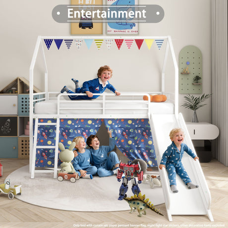 Jack - House Loft Bed With Slide And Curtain Set - view 70