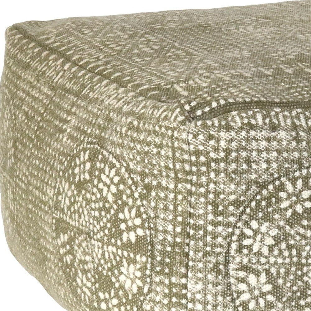 Patterned Rectangle Pouf - Olive Green