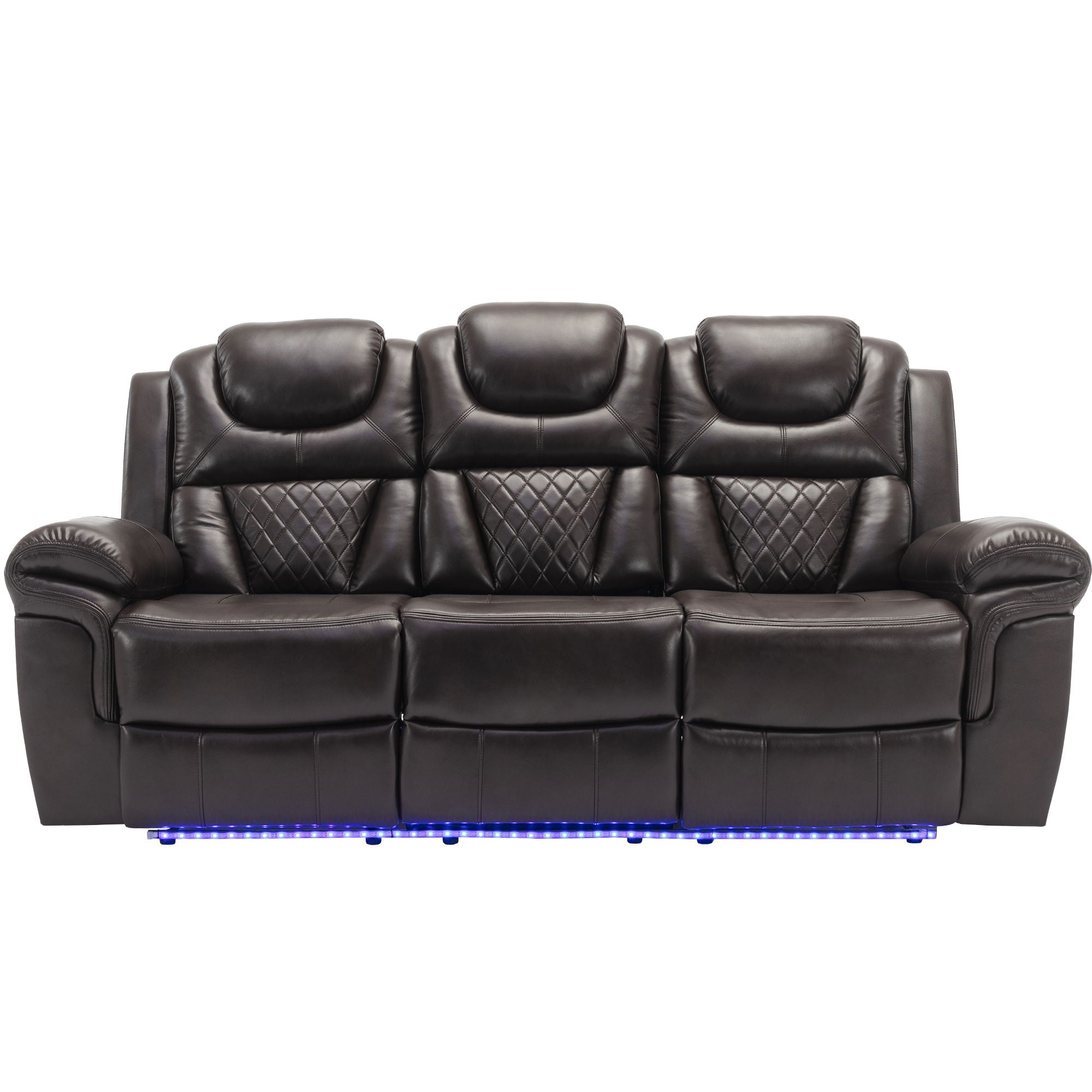 Home Theater Seating Manual Recliner Chair With Center Console And Led Light Strip For Living Room