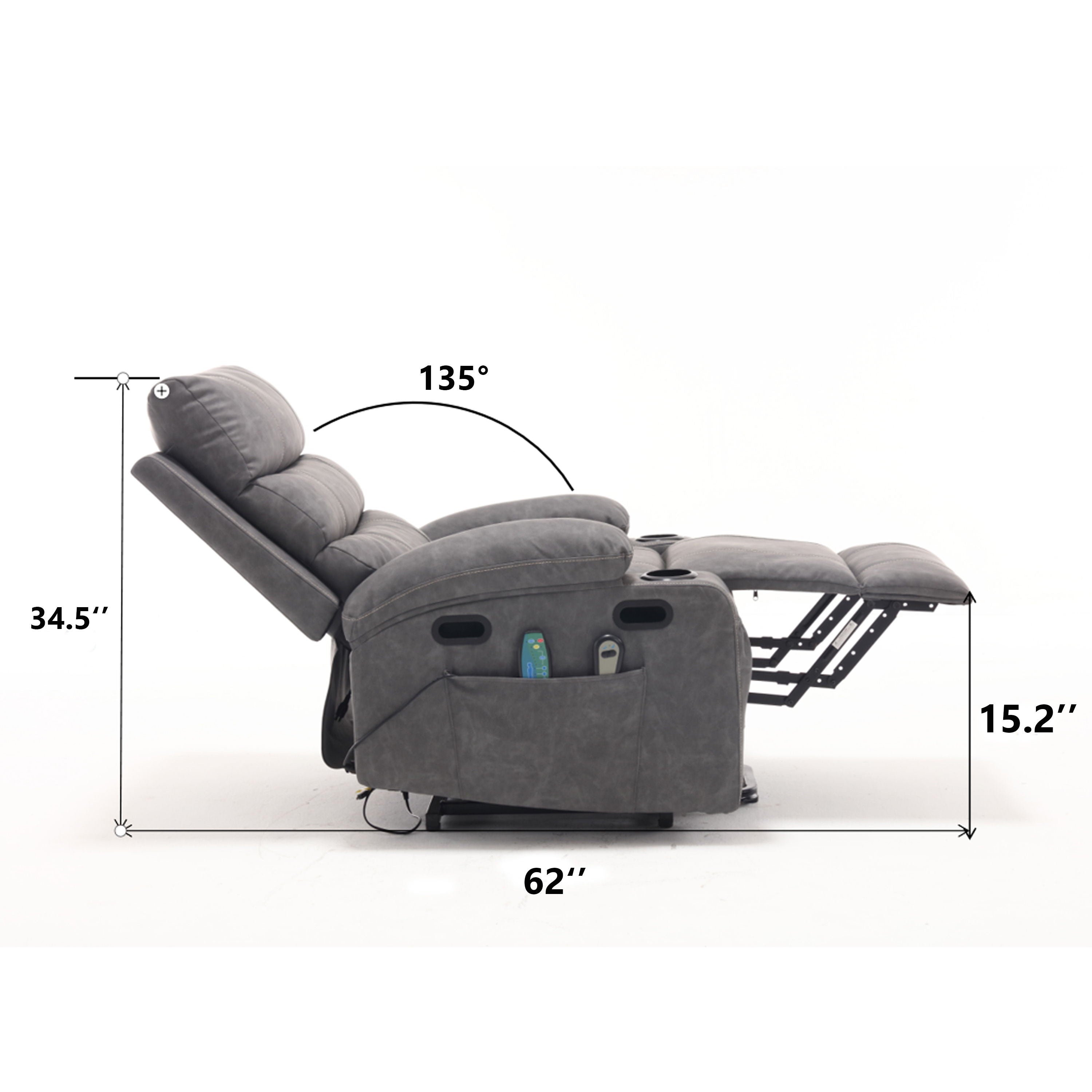 Large Size Electric Power Lift Recliner Chair Sofa For Elderly, 8 Point Vibration Massage And Lumber Heat, Remote Control, Side Pockets And Cup Holders