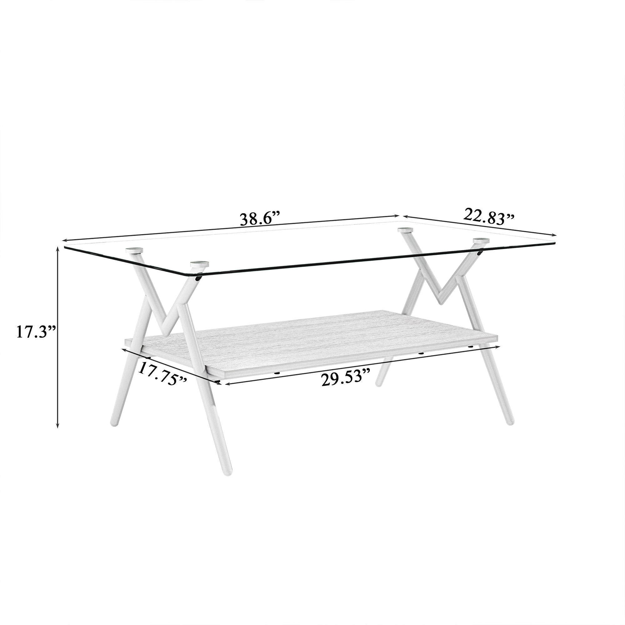 Rectangle Coffee Table With Tempered Glass Top And Shelf, Modern Table For Living Room