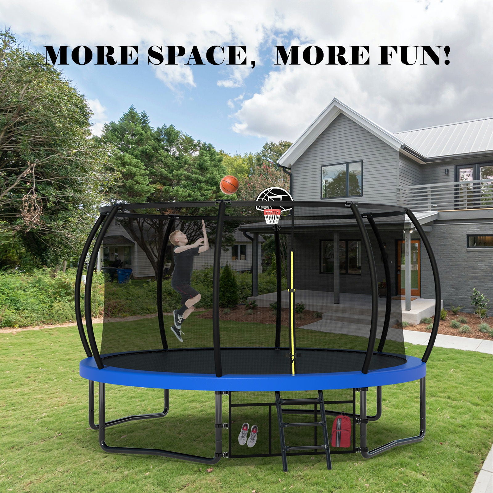 Trampoline With Enclosure, Recreational Trampolines With Ladder And Antirust Coating, Astm Approval Outdoor Trampoline For Kids