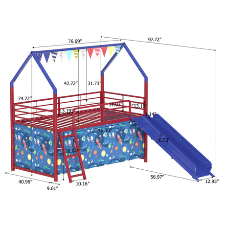 Jack - House Loft Bed With Slide And Curtain Set - view 71