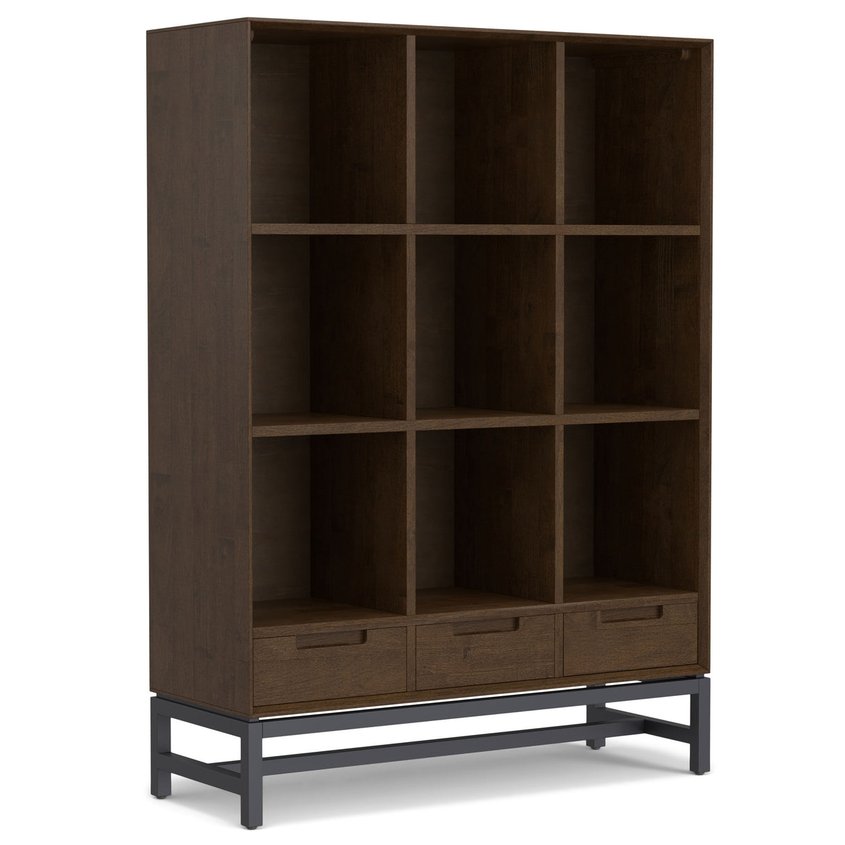 Banting - 9 Cube Bookcase With Drawers - Walnut Brown by Simpli-Home | Bel Furniture