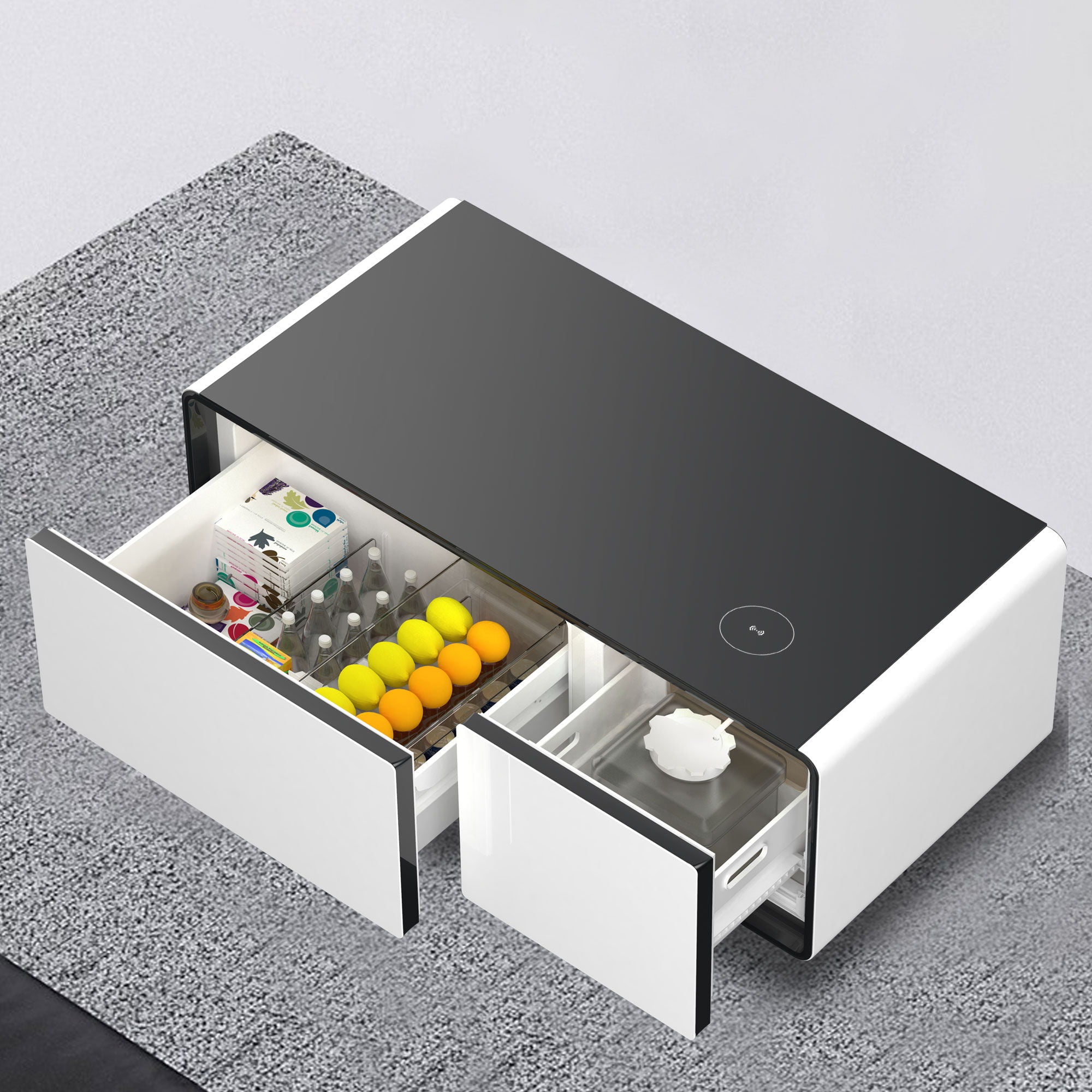 Modern Smart Coffee Table With Built In Fridge, Outlet Protection, Wireless Charging, Mechanical Temperature Control, Power Socket, USB Interface And Ice Water Interface