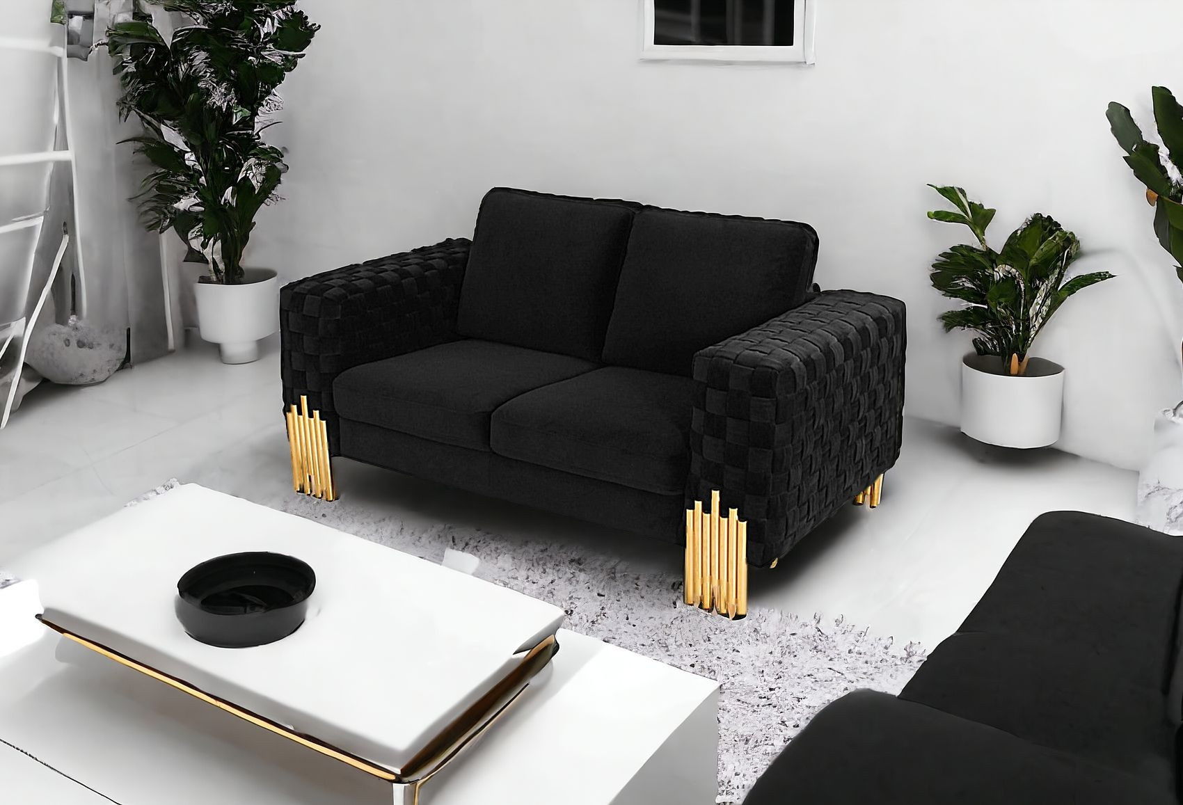 Stylish Velvet Accent Loveseat - Black / Gold