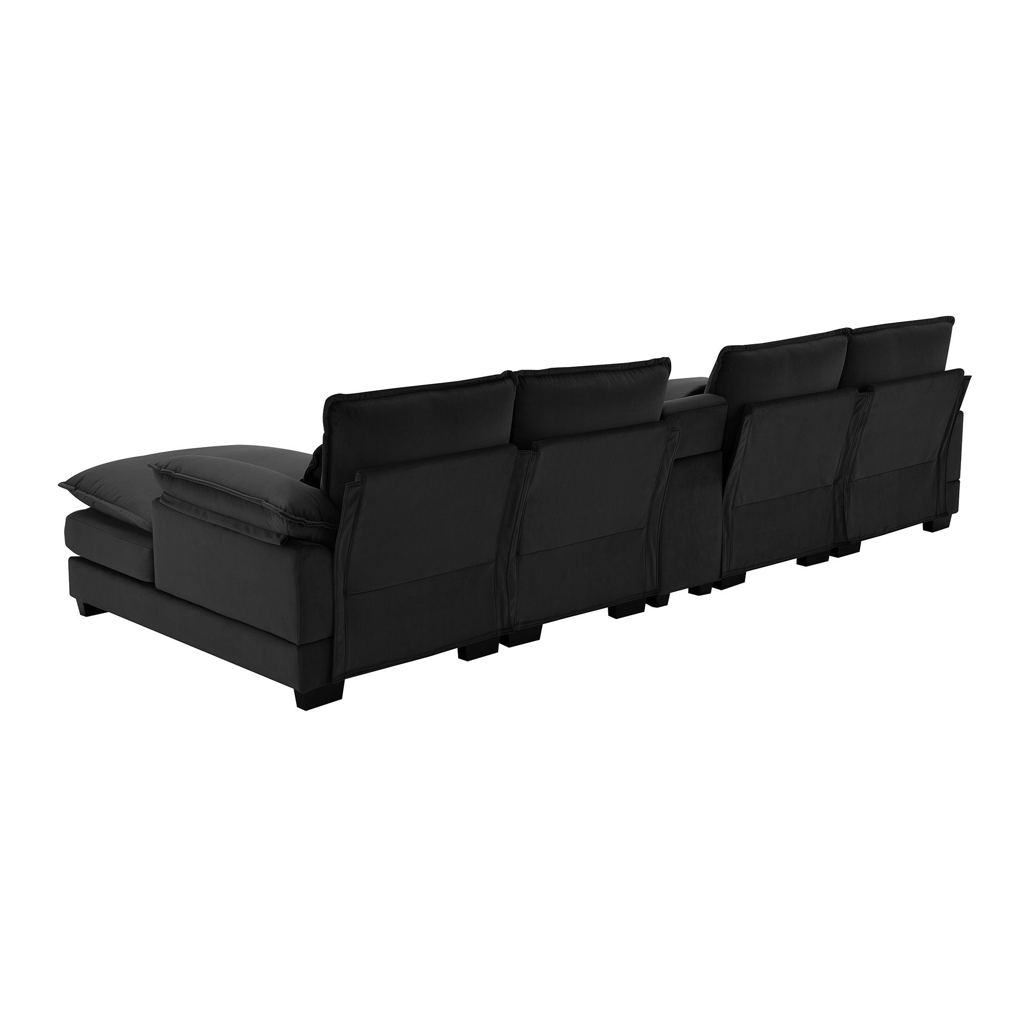 Modern U-Shaped Sofa With Console, Cupholders And USB Ports, 6 Seat Upholstered Symmetrical Indoor Furniture, Sleeper Couch Set With Chaise For Living Room