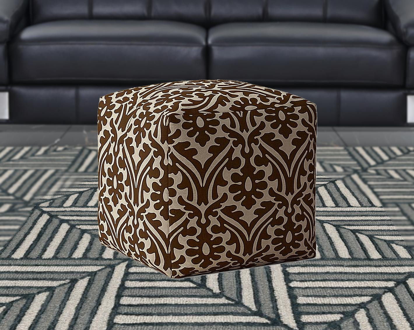 Cotton Damask Pouf Cover - Brown